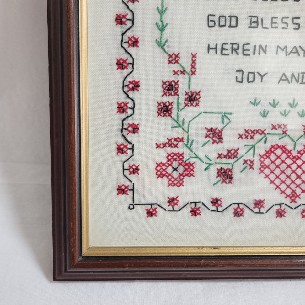 Vintage God Bless Home Completed Cross Stitch Sampler - Picture 5 of 13